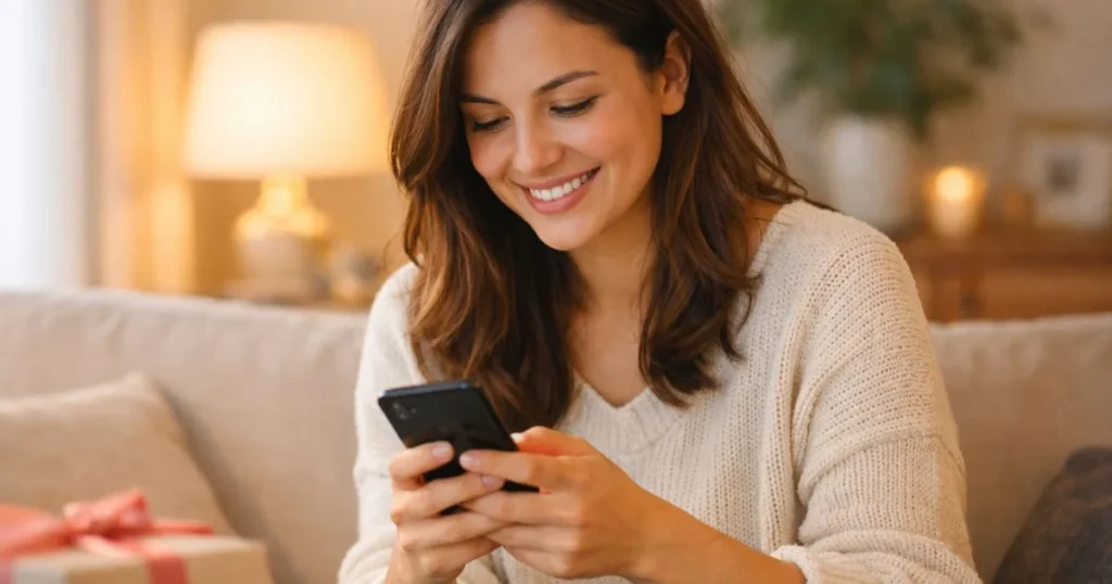 person writing birthday wishes on phone