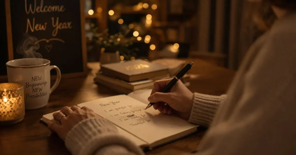 new year blessings message writing in notebook