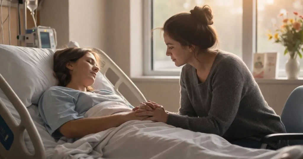 prayer for sick friend comforting hospital scene