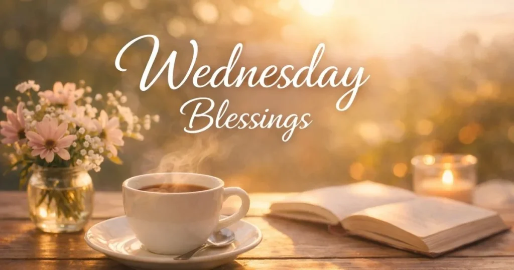 Wednesday blessings image with peaceful morning and positive quote