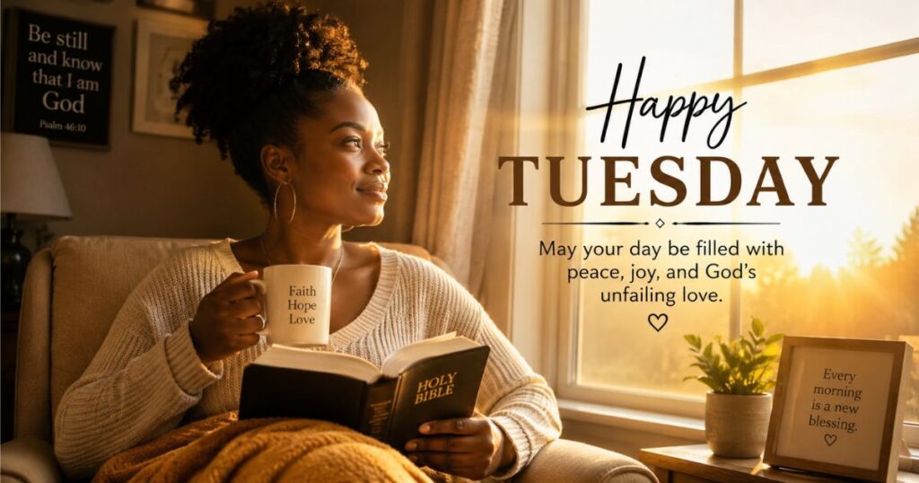 African American Tuesday blessings with peaceful morning prayer and faith
