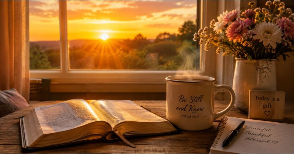 Good morning Tuesday blessings with sunrise coffee and Bible