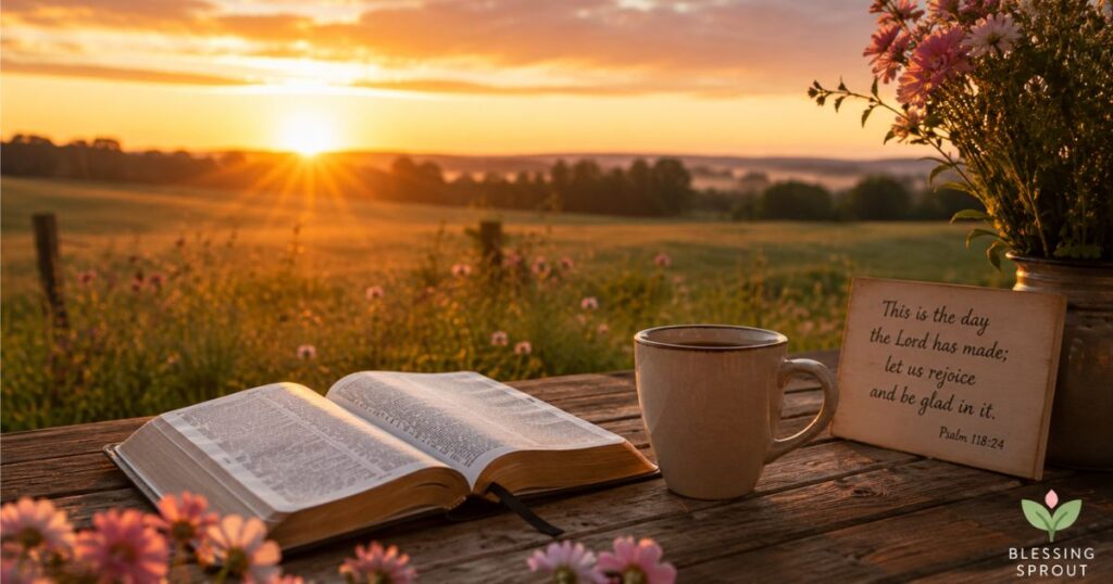 Good morning Wednesday blessings with sunrise Bible and coffee