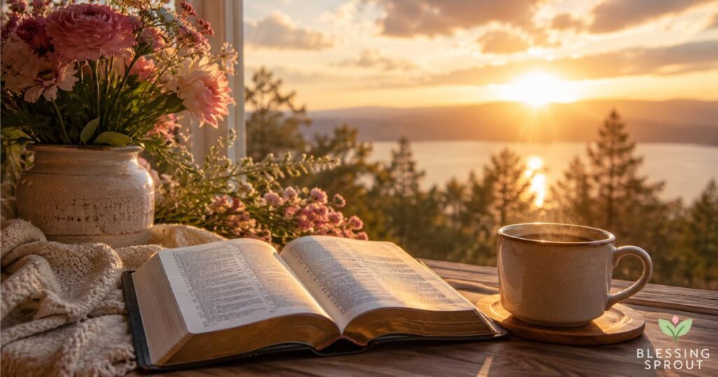 Wednesday blessings images and quotes with peaceful sunrise and flowers