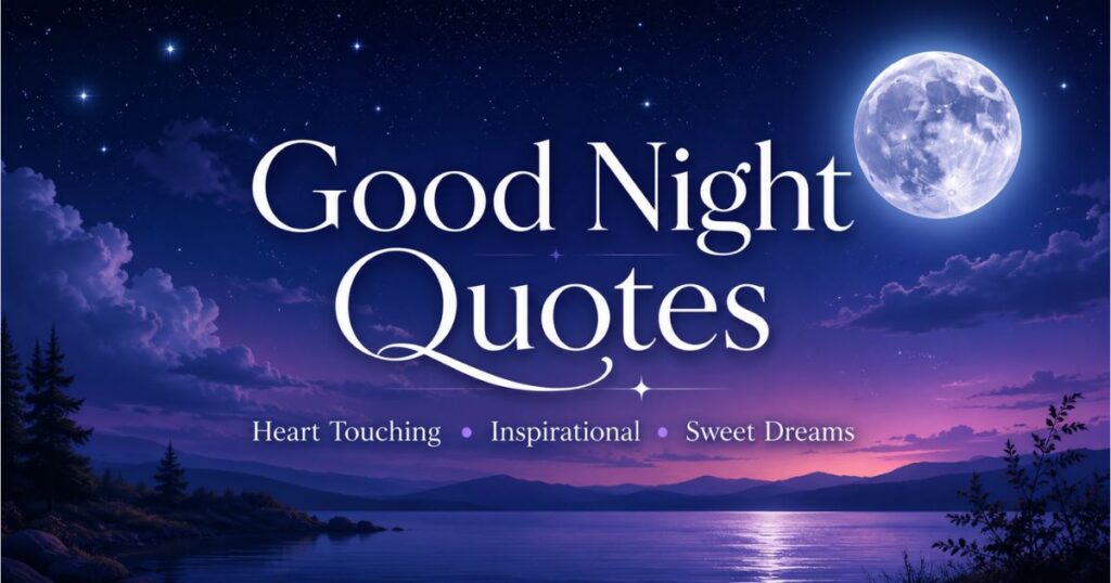 Good night quotes with moon, stars, and peaceful night sky