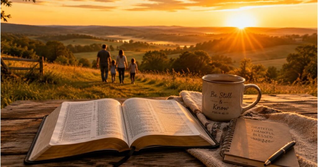 Saturday blessings for friends and family with sunrise and Bible