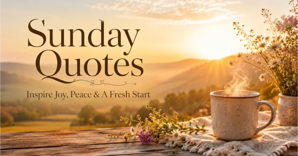 Sunday Quotes with peaceful sunrise and inspirational text