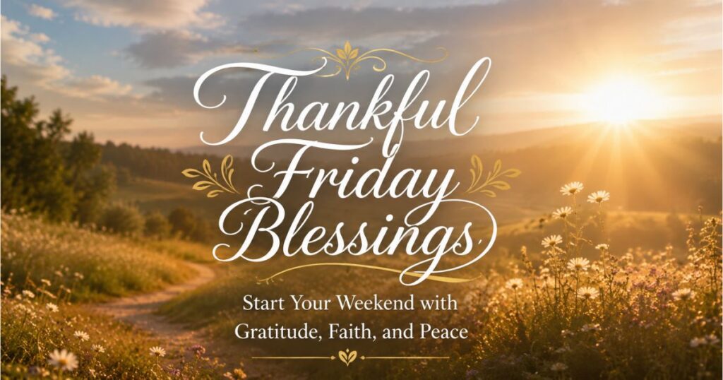 Thankful Friday Blessings featured image with sunrise and gratitude message