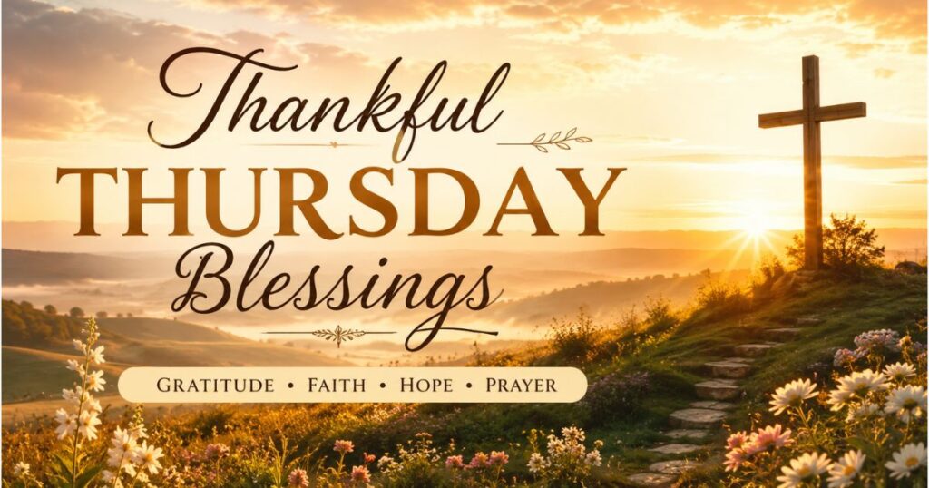 Thankful Thursday Blessings with sunrise and cross