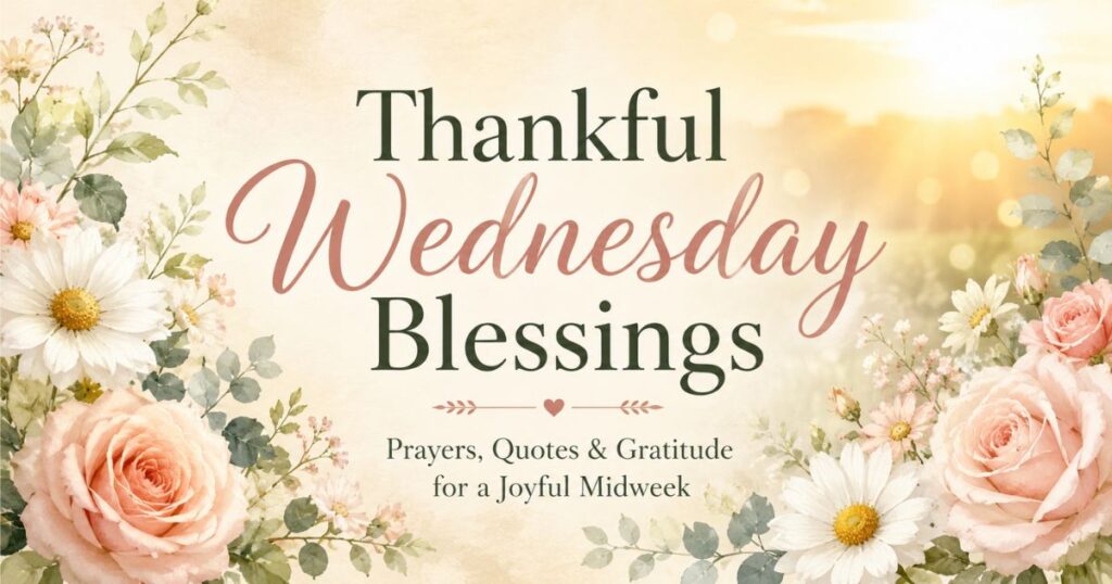 Thankful Wednesday Blessings featured image with floral background and inspirational text