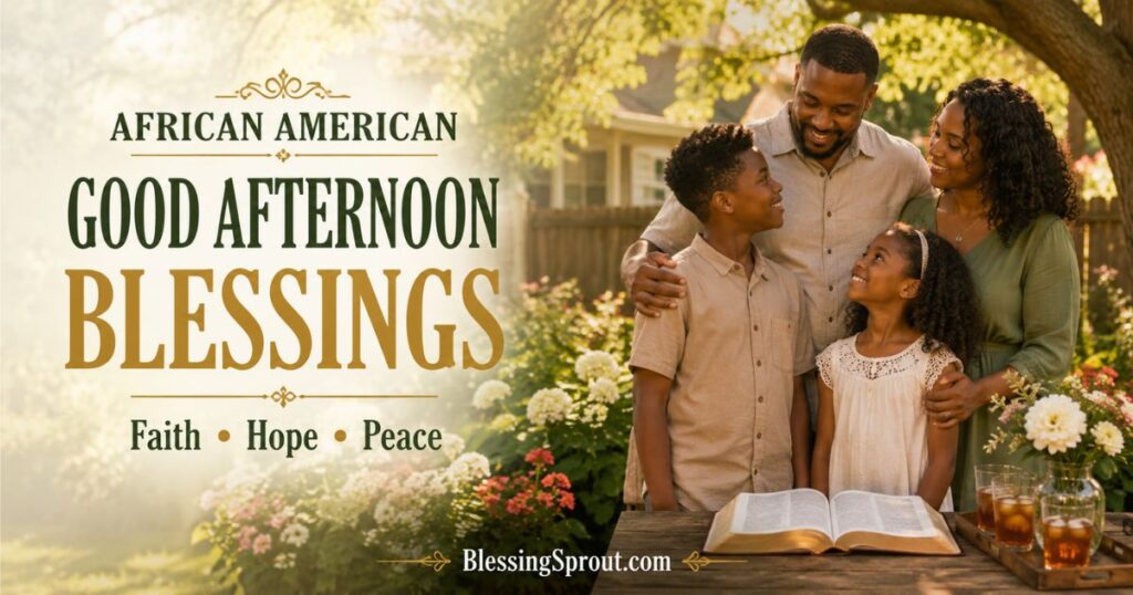 African American family enjoying a peaceful afternoon while sharing Christian good afternoon blessings